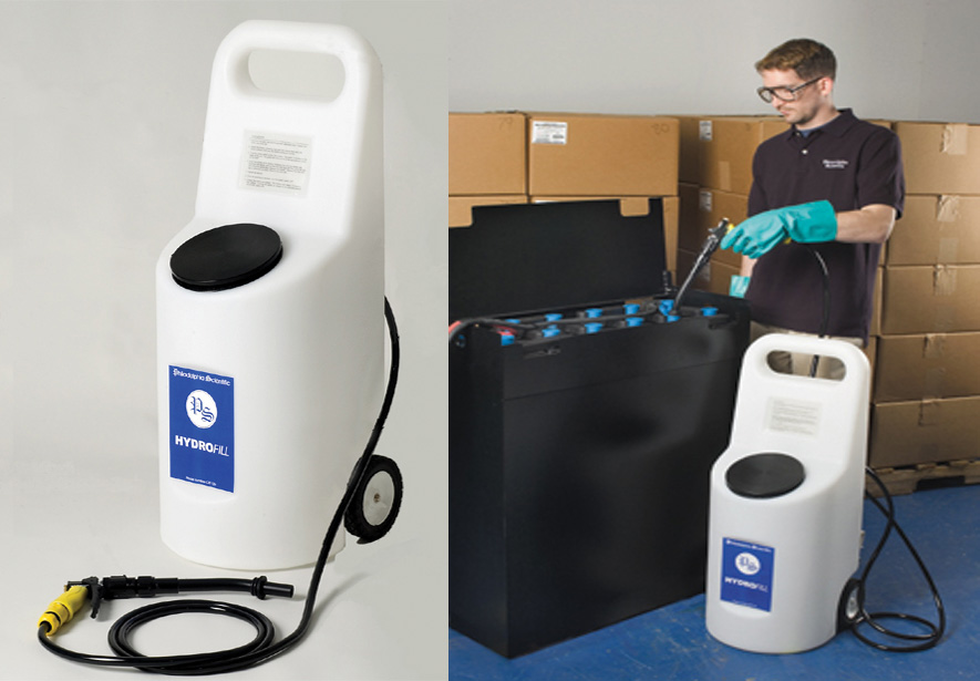 Forklift battery watering cart makes filling batteries safer and easier