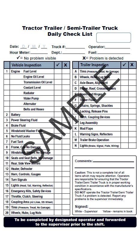 Tractor Inbound Inspection Form Forklift Inspection Book - Checklist Caddy Refill Pack